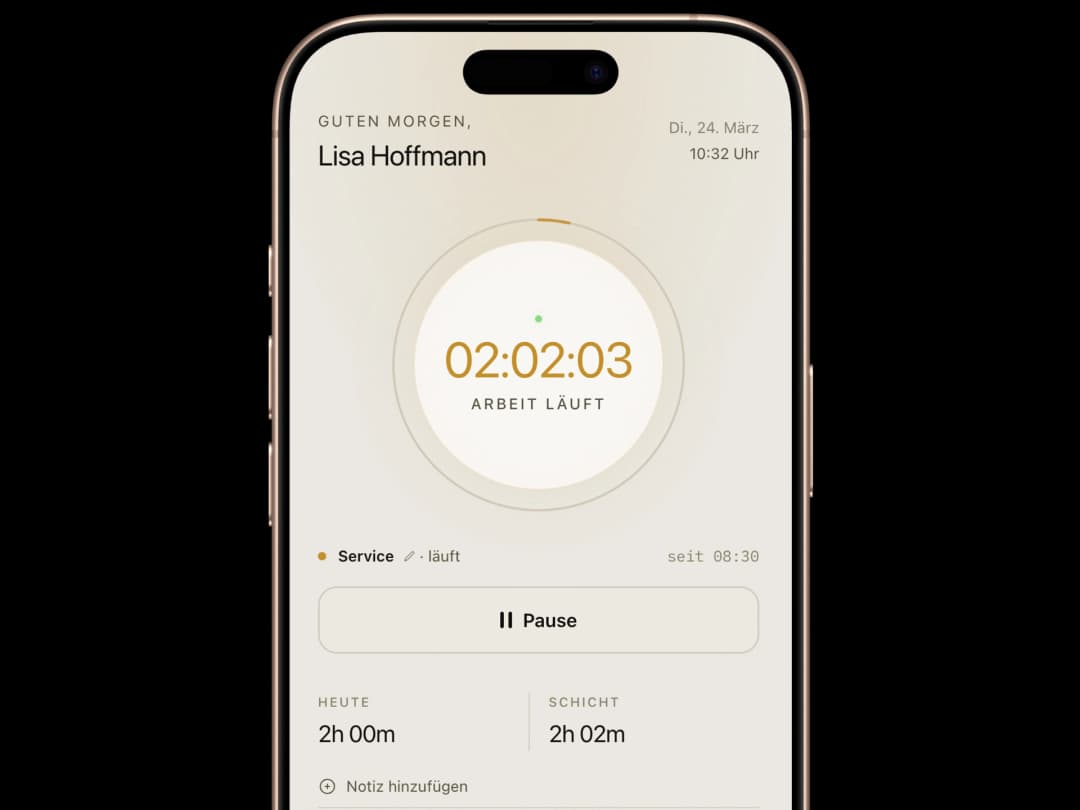 LogClock Stempeluhr — Mitarbeiter stempelt per Smartphone ein